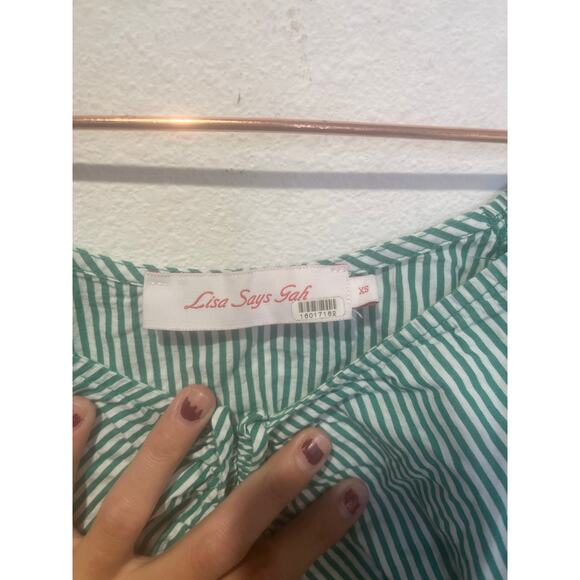 LISA SAYS GAH Green White Striped 100% Cotton Short Sleeve Margaret Top Size XS - Picture 7 of 12